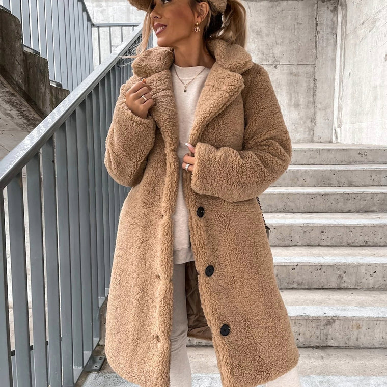 Elina - Manteau long teddy femme
