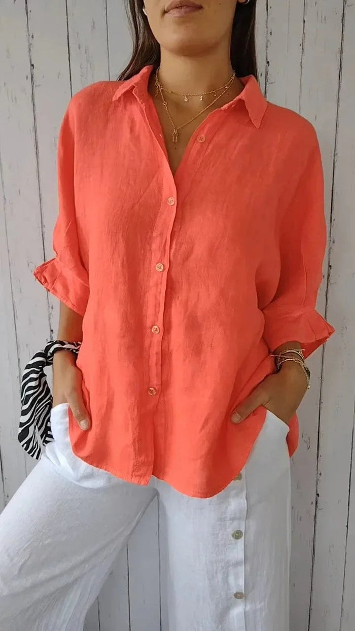 Stéphanie - Chemise en Lin Légère Boutonnée Femme