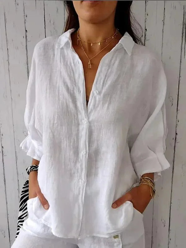 Stéphanie - Chemise en Lin Légère Boutonnée Femme