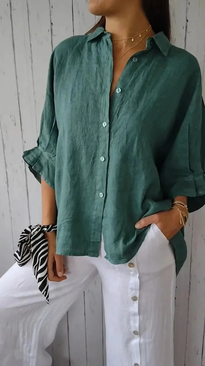 Stéphanie - Chemise en Lin Légère Boutonnée Femme