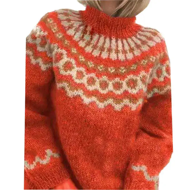 Camille - Pull Col Roulé Norvégien Motif Traditionnel Femme