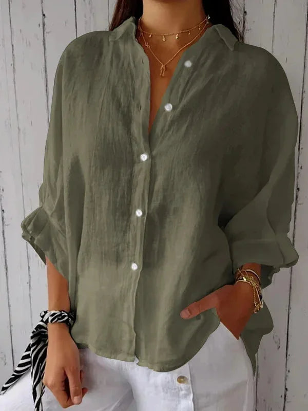 Stéphanie - Chemise en Lin Légère Boutonnée Femme