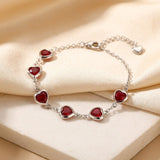 Bracelet en Chaîne en Argent et Rubis en Forme de Cœur — Doumira