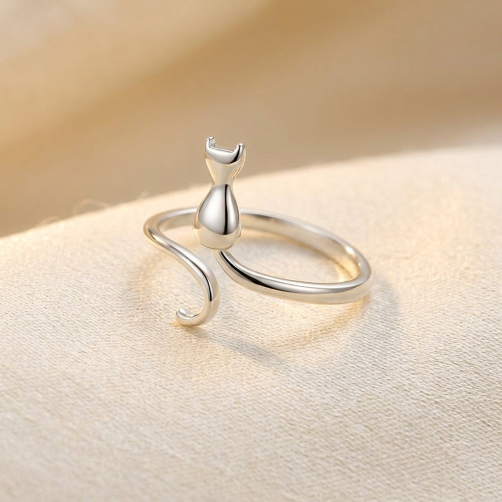 Bague Motif Chat Argenté — Doumira