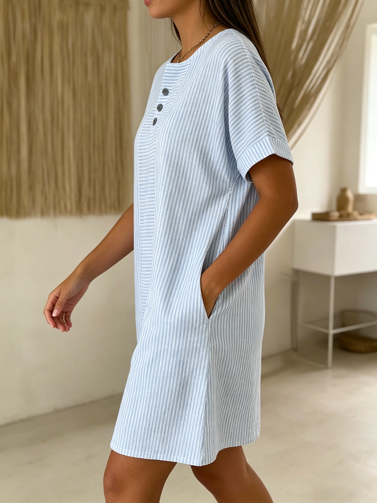 Nadine - Robe en Lin Rayée Femme