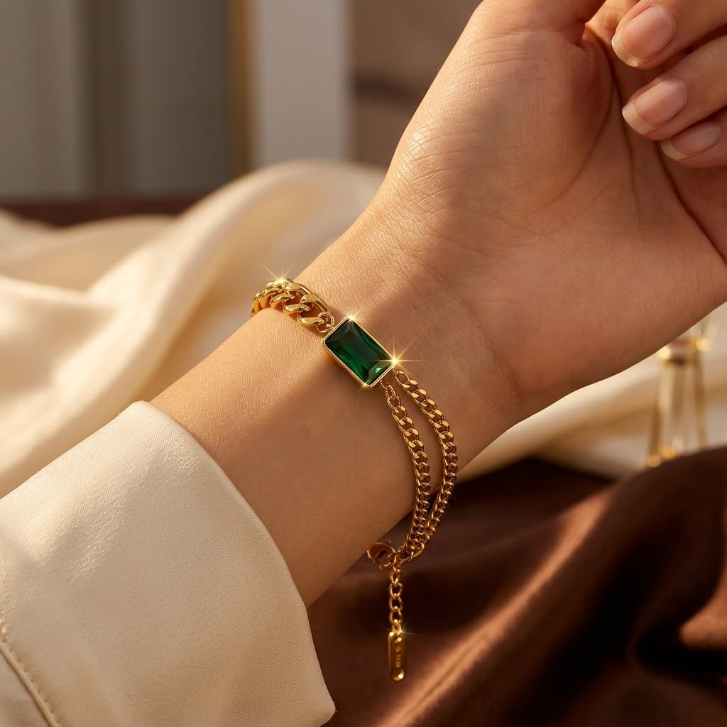 Bracelet Chaîne en Or Émeraude — Doumira
