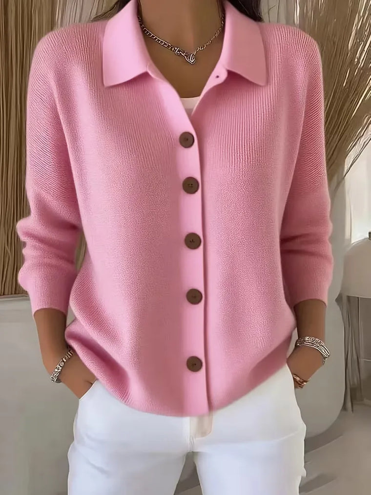 Camille - Cardigan Élégant Boutonné Col Chemise