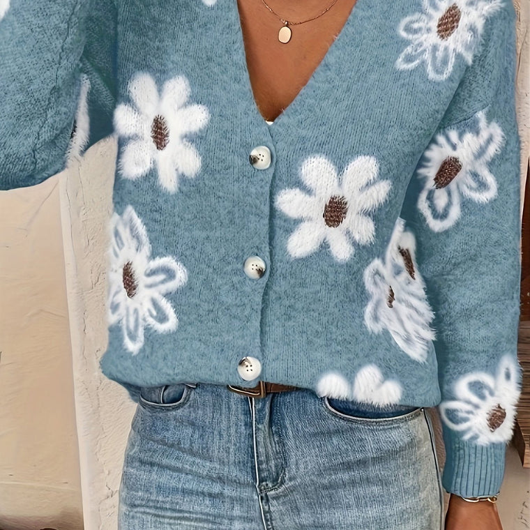 Sylvie - Cardigan Féminin Fleuri Boutonné