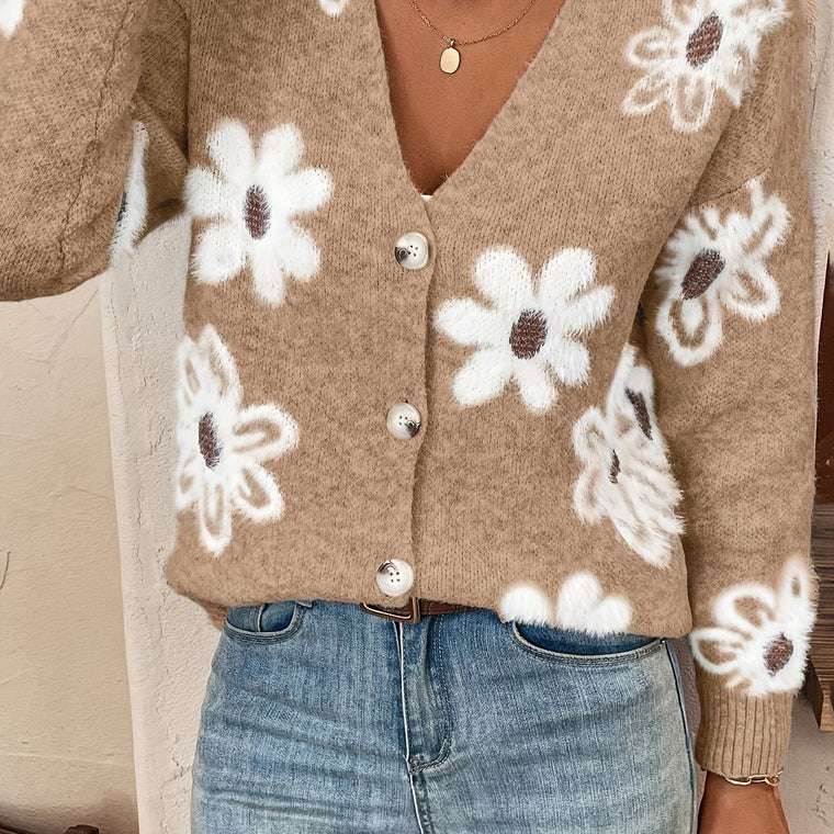 Sylvie - Cardigan Féminin Fleuri Boutonné