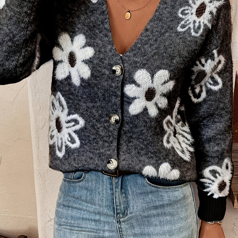 Sylvie - Cardigan Féminin Fleuri Boutonné