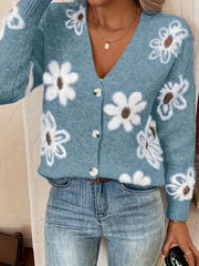 Sylvie - Cardigan Féminin Fleuri Boutonné