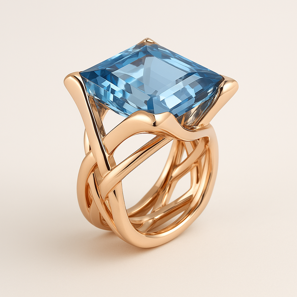 Bague en Zirconium Bleu Vintage Or Rose — Doumira