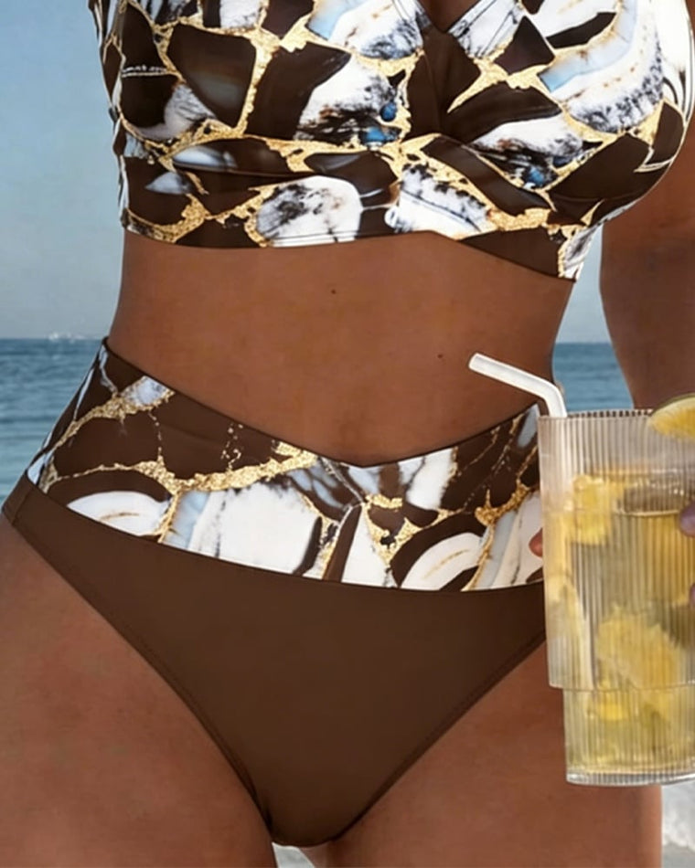 Inès - Bikini Flatteur Taille Haute Imprimé
