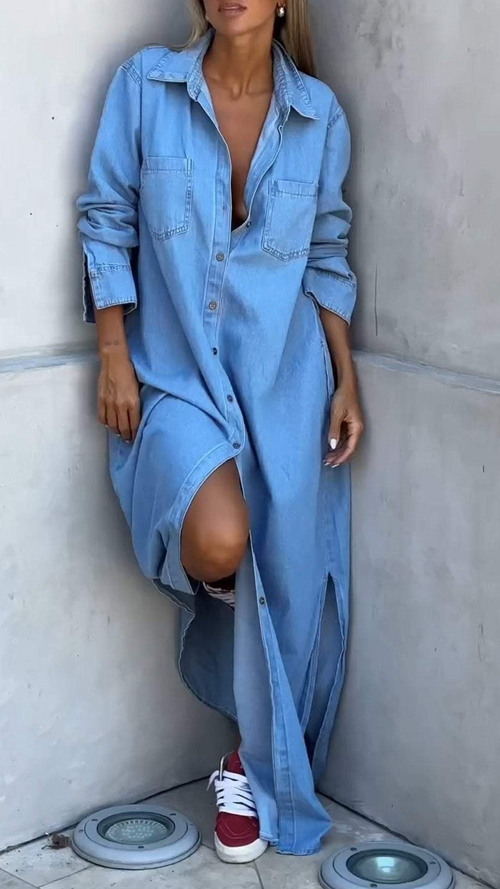 Sandrine - Robe Chemise en Jean Longue Chic