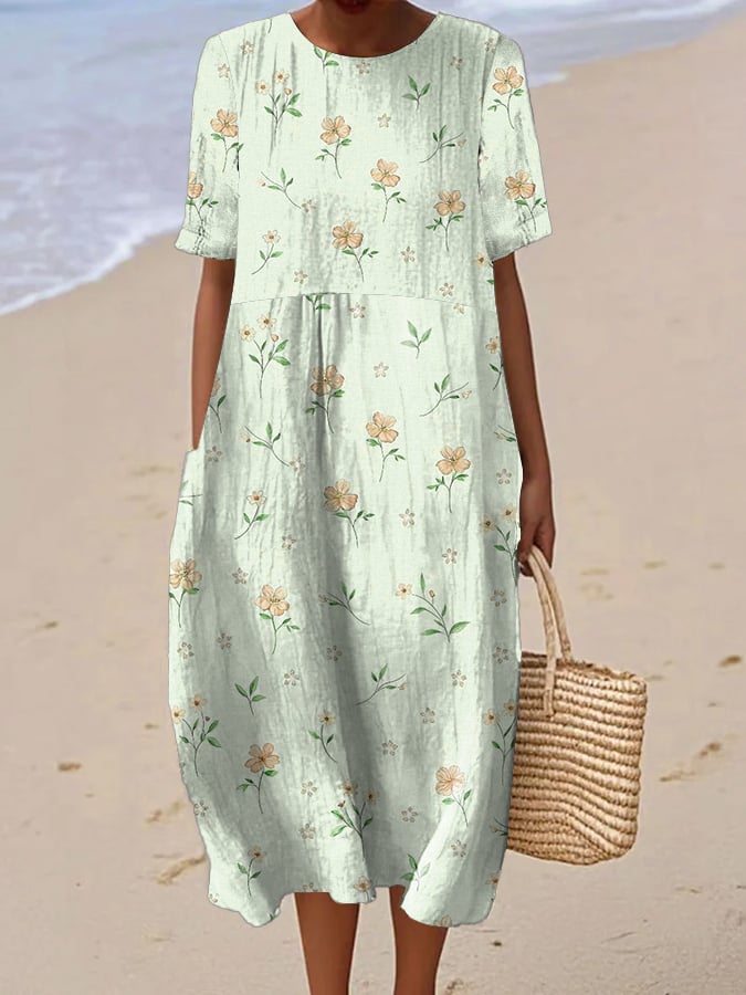 Robe Femme Imprimée Fleurs Manches Courtes - Julie