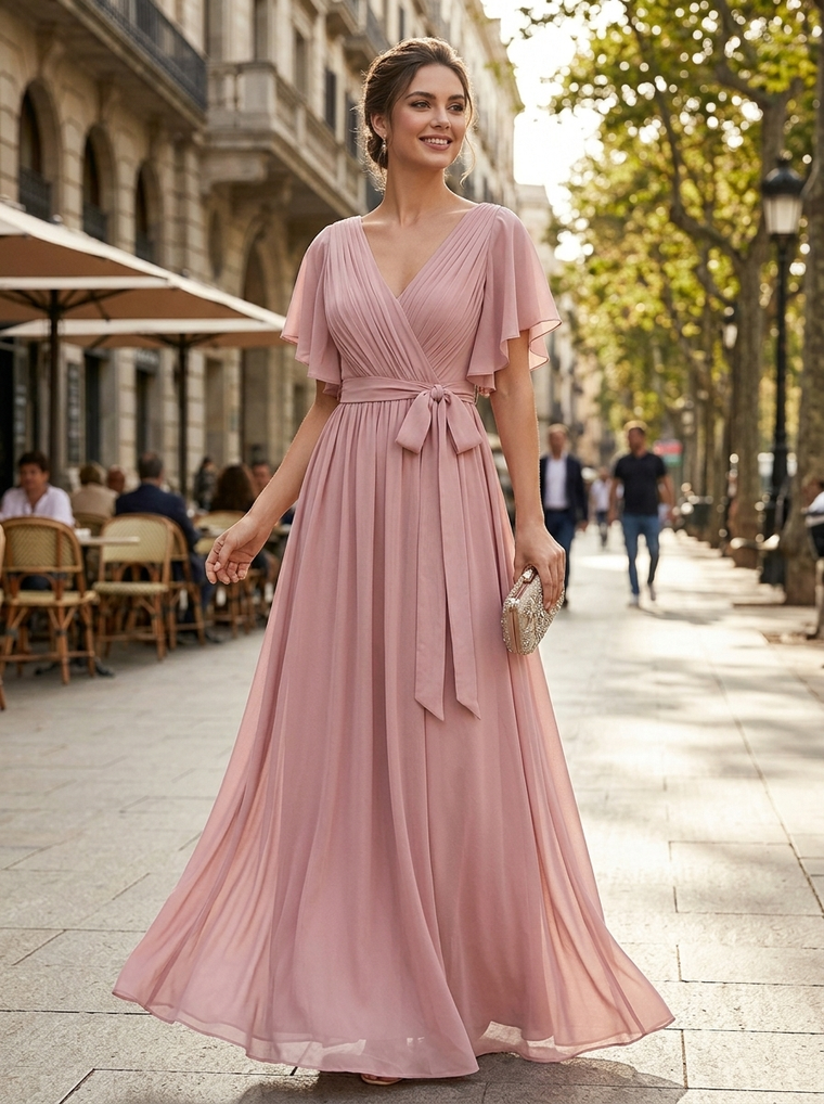 Robe Longue Femme En Mousseline À Volants - Eulalie