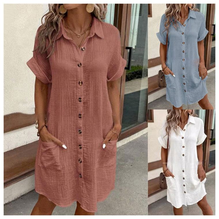 Céline - Belle Robe Chemise en Lin Boutonnée