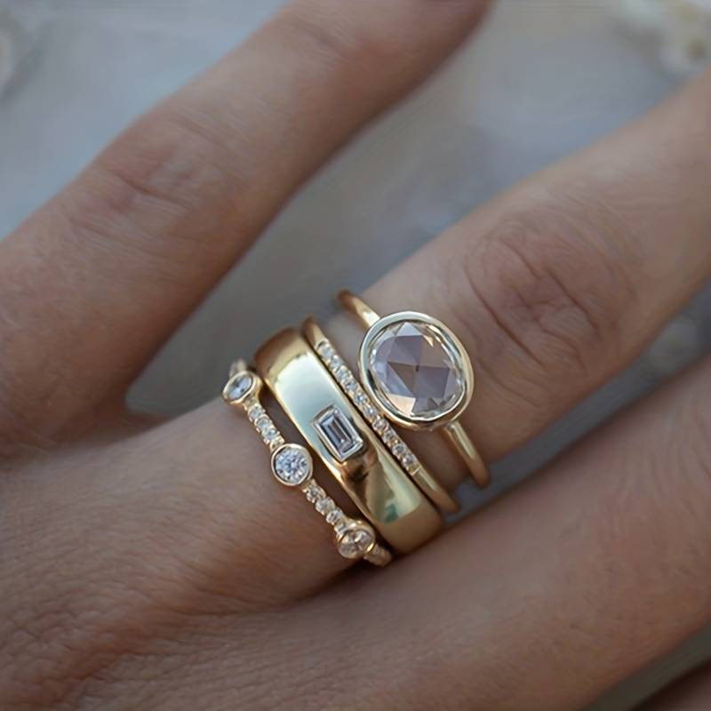 Lily - Ensemble de Bagues en Or Vintage et Zircon — Doumira