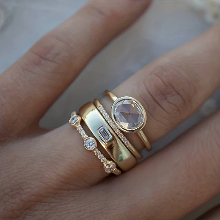 Lily - Ensemble de Bagues en Or Vintage et Zircon — Doumira