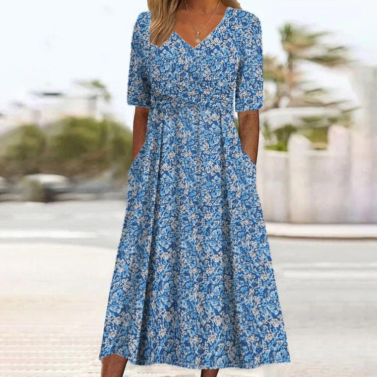 Isabelle - Robe Midi Fluide Col V Élégante