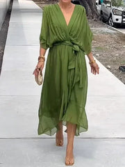 Robe Longue Femme en Mousseline Verte - Denise