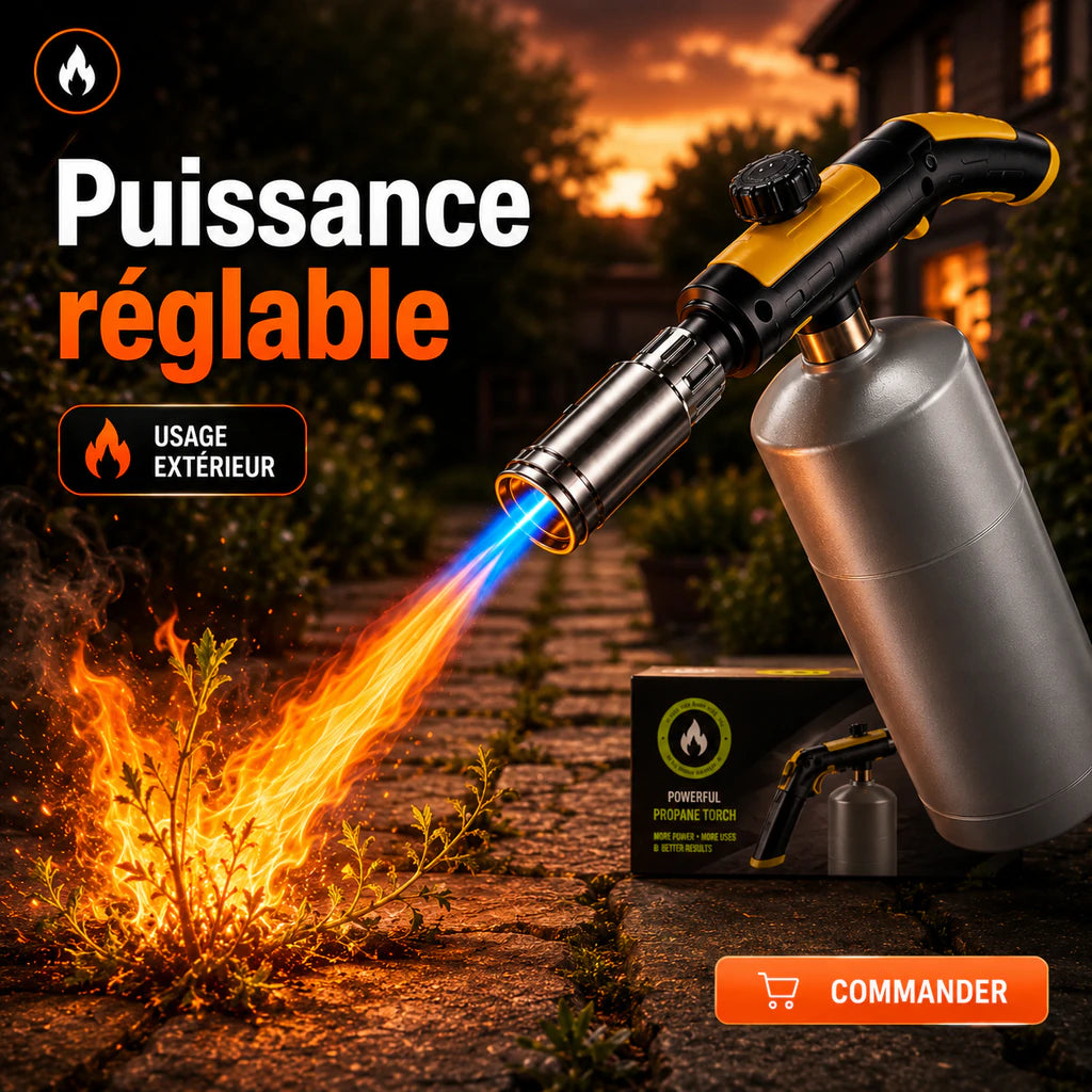 Chalumeau propane 1800 °C – flamme réglable et verrouillage de sécurité