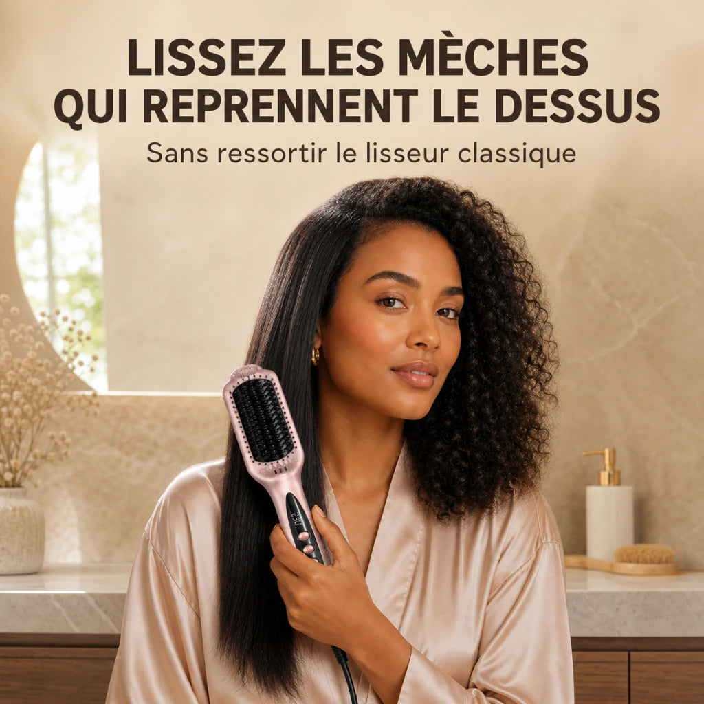 LumiBrush sur cheveux texturés avec une section visiblement plus nette