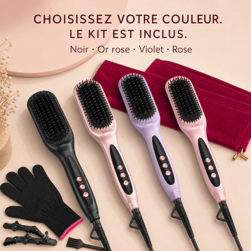 LumiBrush disponible en noir or rose violet et rose avec kit inclus