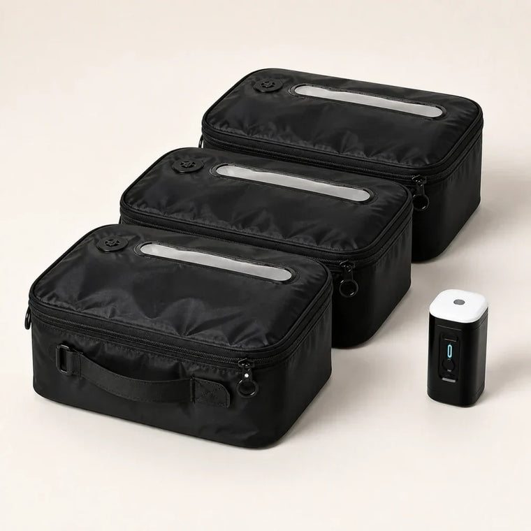 Pack cadeau MaxiCube : trois sacs de compression 10 L et une pompe électrique