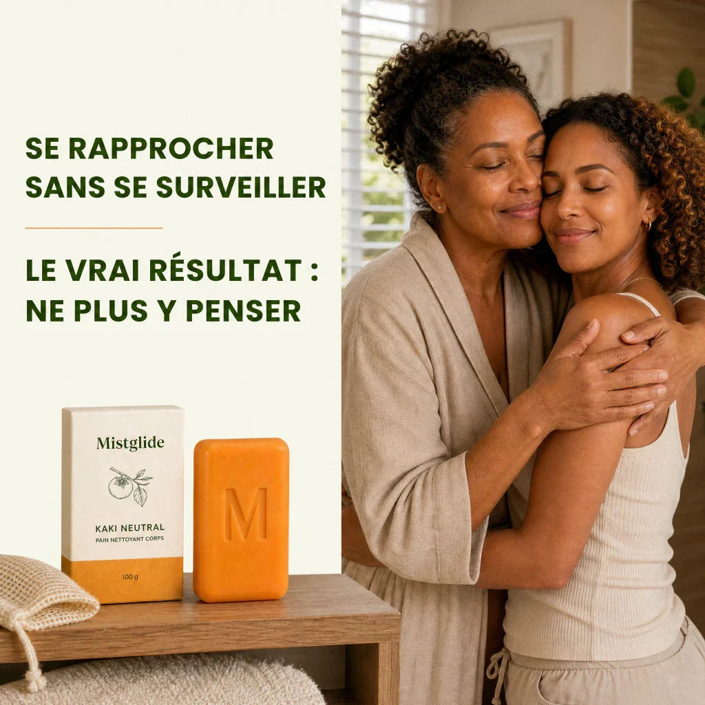 Moment de proximité après la routine corps Mistglide Kaki Neutral