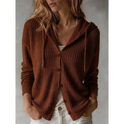 Karine - Cardigan Élégant Boutonné Capuche