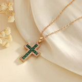 Pendentif croix émeraude Solene en or — Doumira