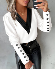 Blouse Femme Col V À Manches Bouffantes - Roxane