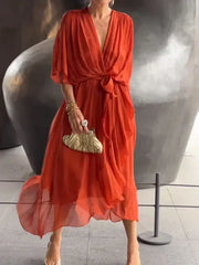 Robe Longue Femme en Mousseline Verte - Denise