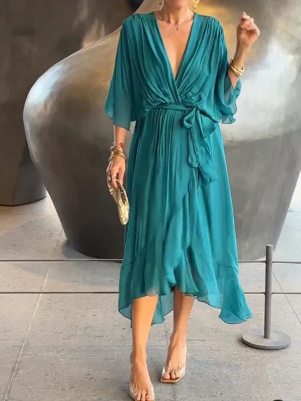 Robe Longue Femme en Mousseline Verte - Denise
