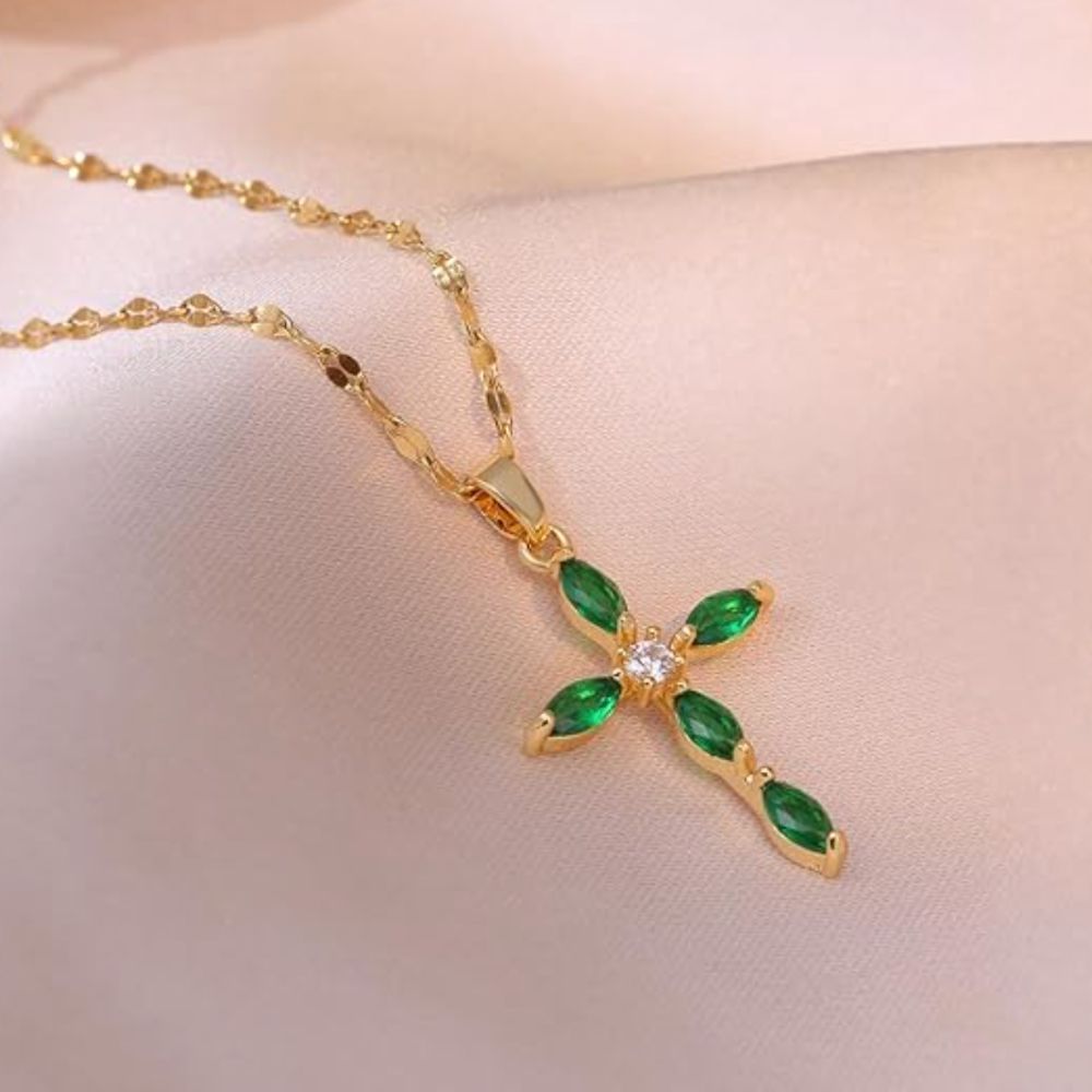 Collier Croix Émeraude — Doumira