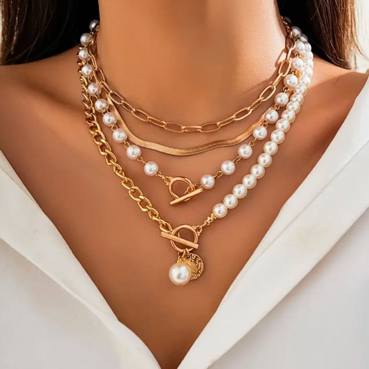 Collier Vintage en Perles et Chaîne en Serpent — Doumira