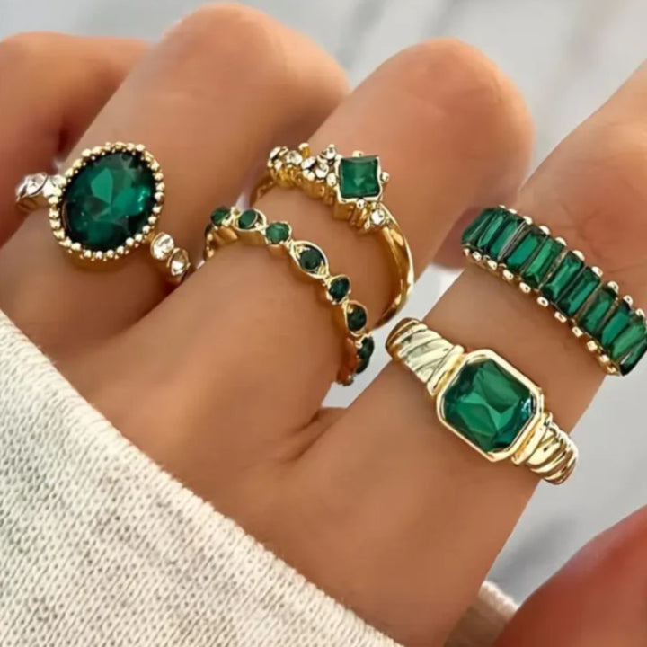 Set de Bagues en Or Émeraude Exquise Zarina — Doumira