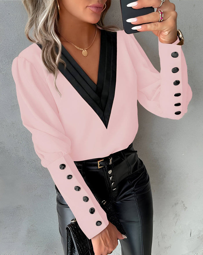 Blouse Femme Col V À Manches Bouffantes - Roxane