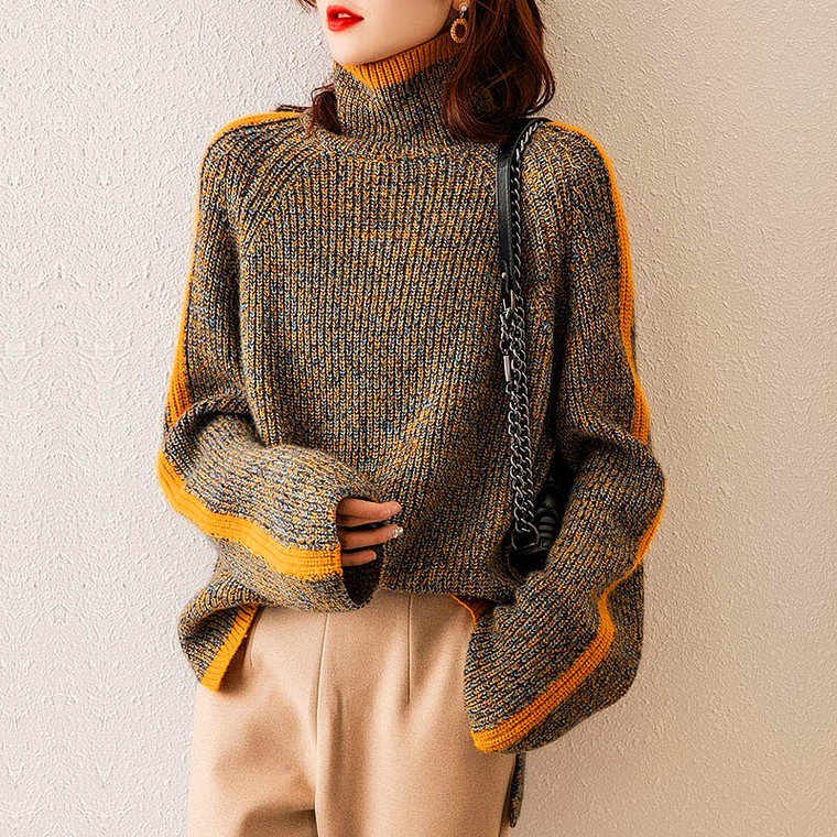 Éléonore - Pull Cachemire Oversize Col Roulé Élégance Femme