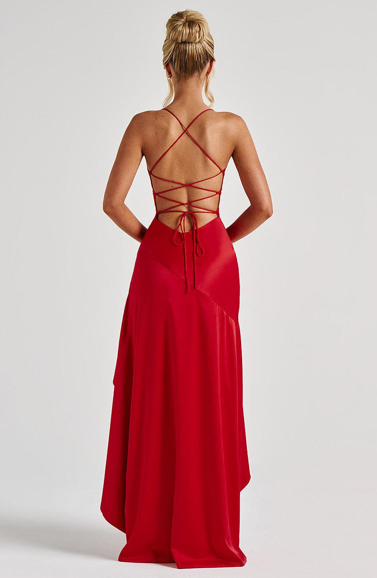 Delphine - Robe Longue Satinée à Fente Élégante