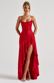 Delphine - Robe Longue Satinée à Fente Élégante