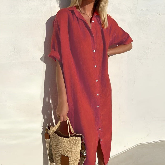 Sophie - Robe Chemise D'Été En Coton Respirant