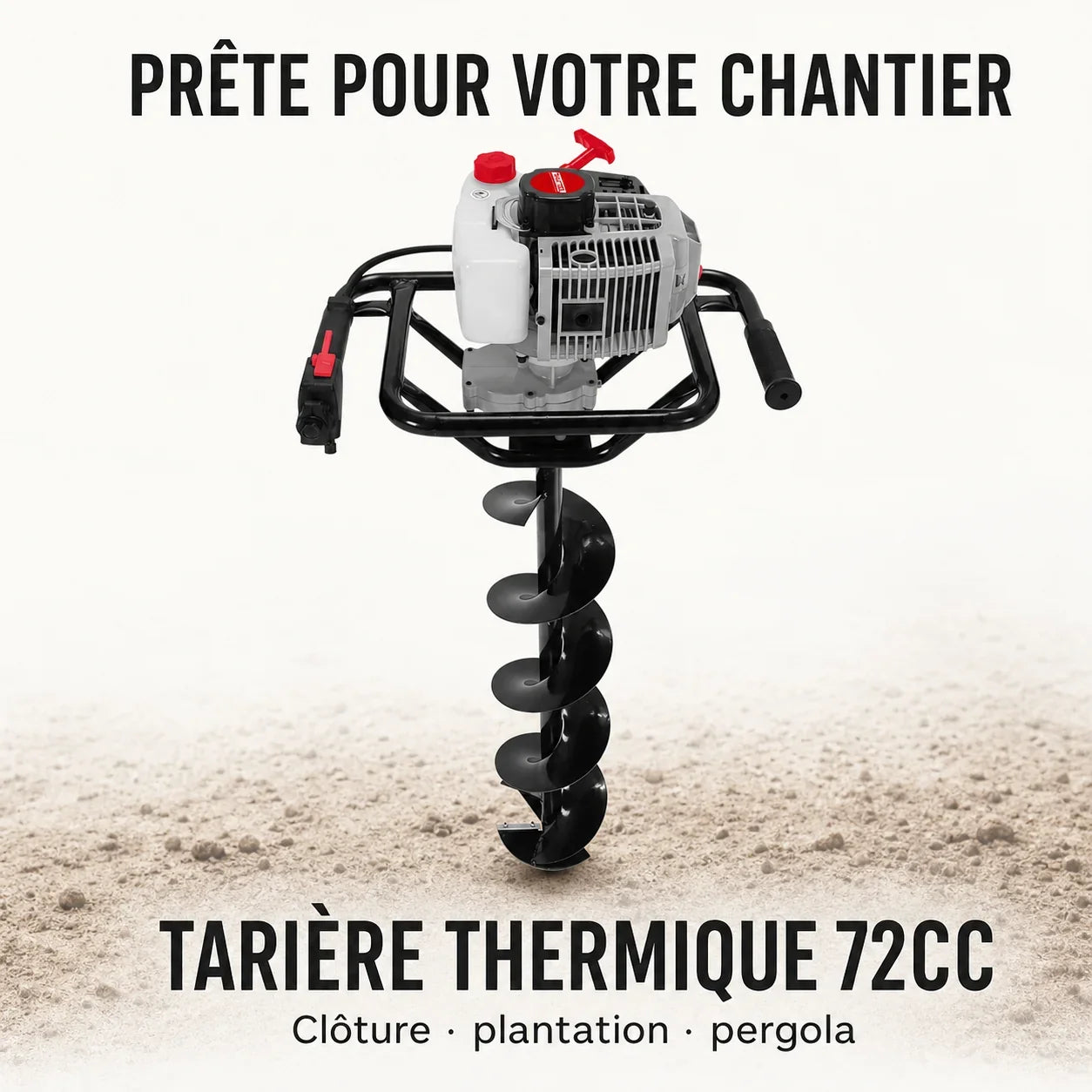 Tarière thermique 72cc – 2,5 kW pour clôtures et plantations