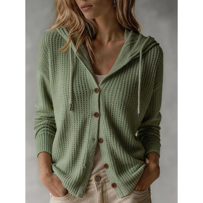 Karine - Cardigan Élégant Boutonné Capuche