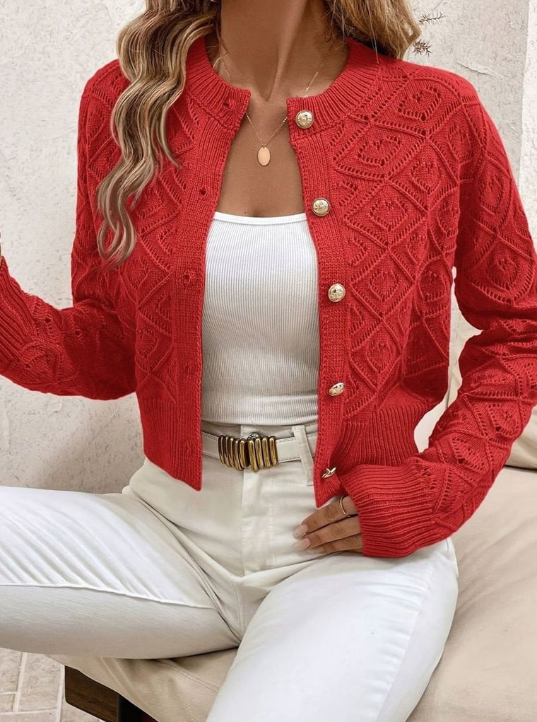 Camille - Cardigan Élégant Court Boutonné