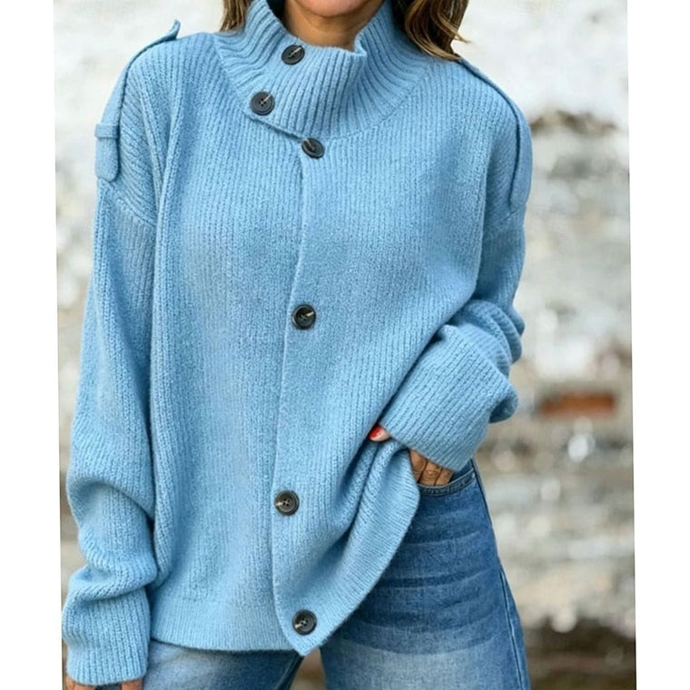 Priya - Cardigan Élégant Oversize Col Montant