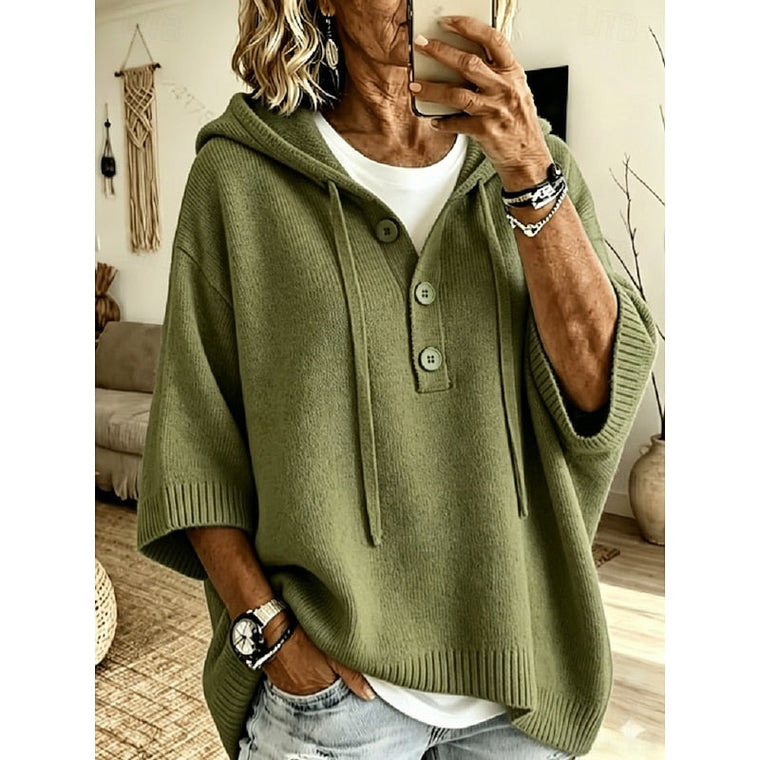 Valérie - Pull Élégant Boutonné Capuche