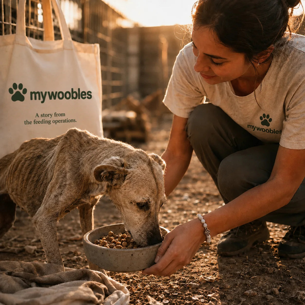Chien recevant un repas grâce aux commandes mywoobles