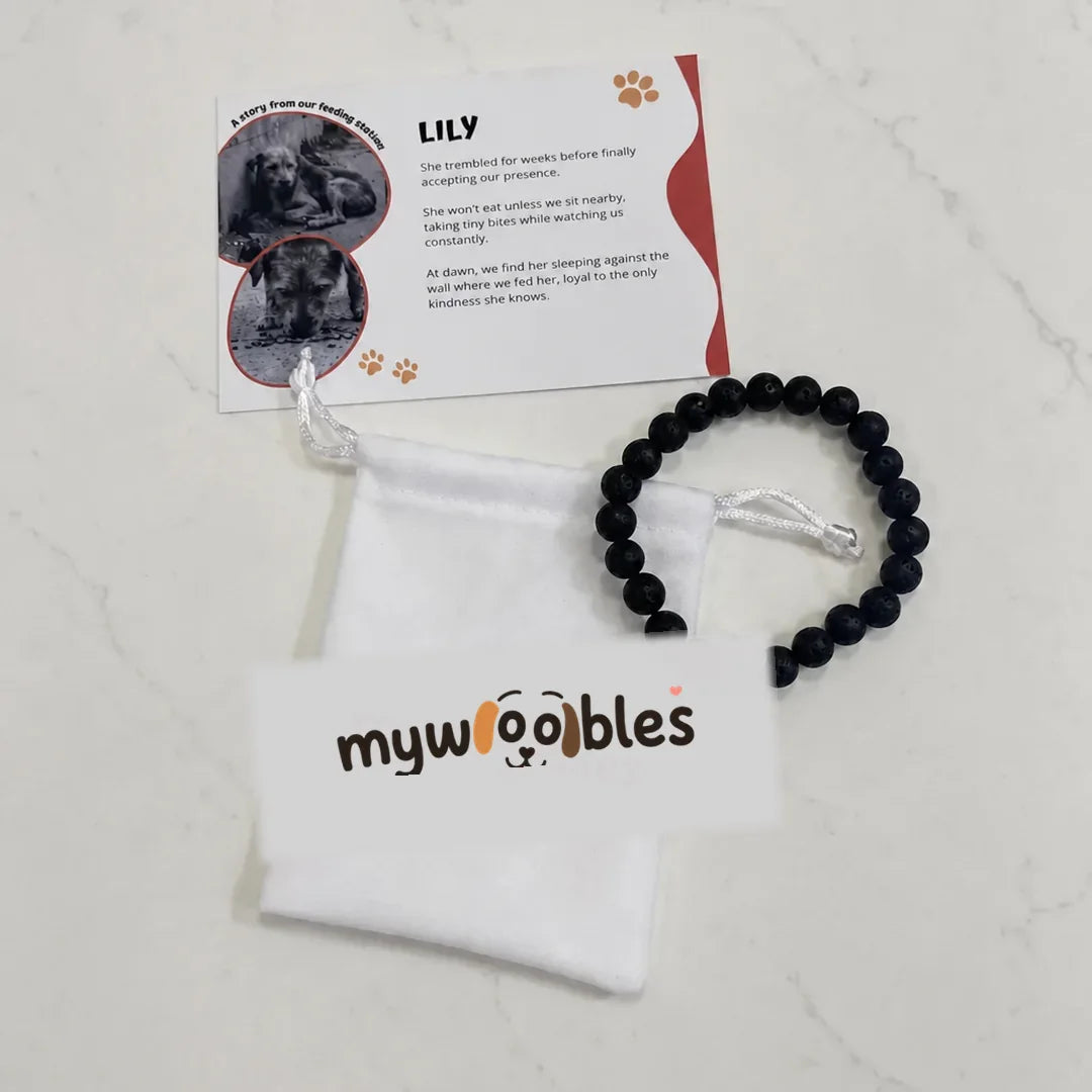 Bracelet mywoobles avec pochette et carte reçus par une cliente